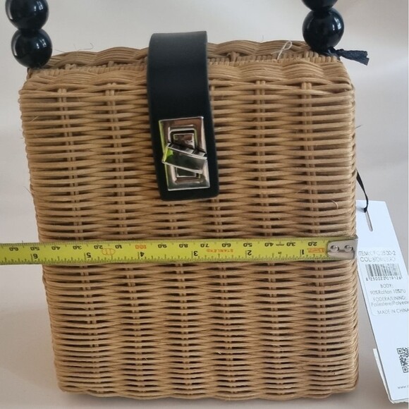 CHANTAL Paris Wicker Handbag - Natural Rattan with Black Bead Handle - NEW - Picture 8 of 9
